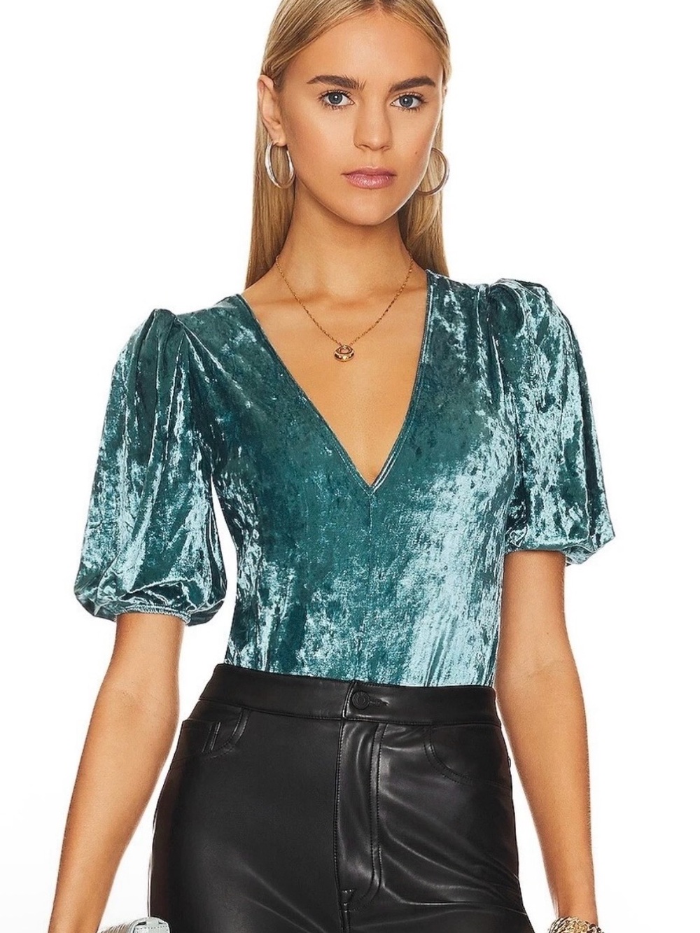 NWT Free People Don’t You Wish Crushed Velvet Bodysuit Deep Teal XS